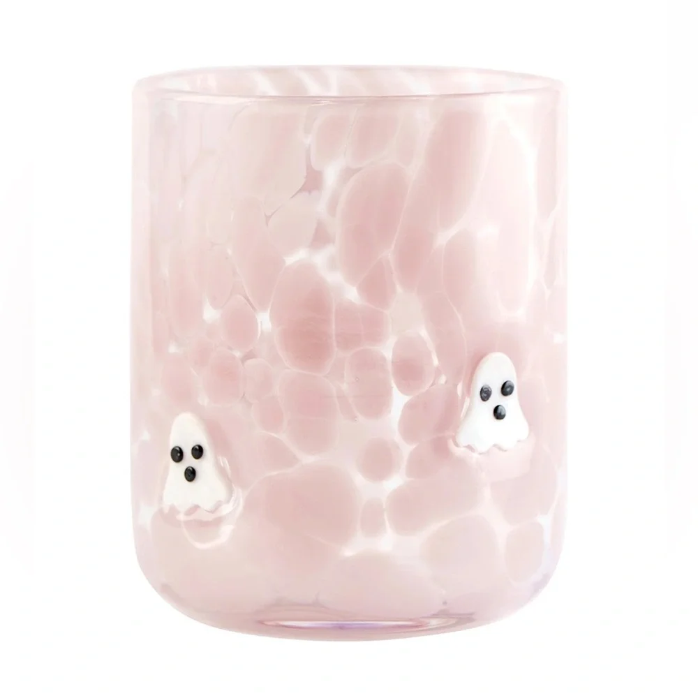 🦋 Pink Confetti White Ghost Icon Glass, juice Glass cup